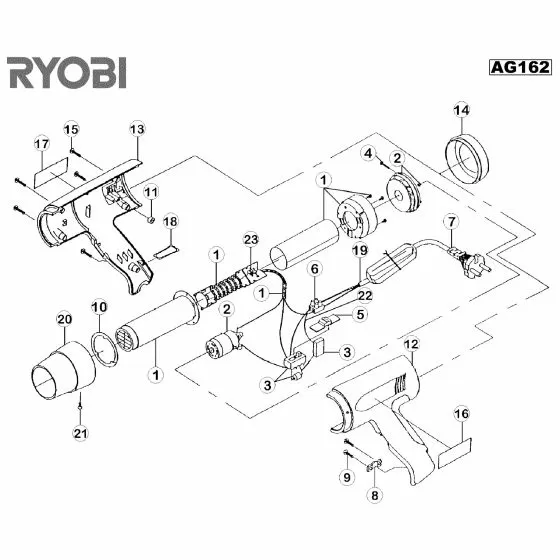 Ryobi AG162 Spare Parts List Type: 1000021975